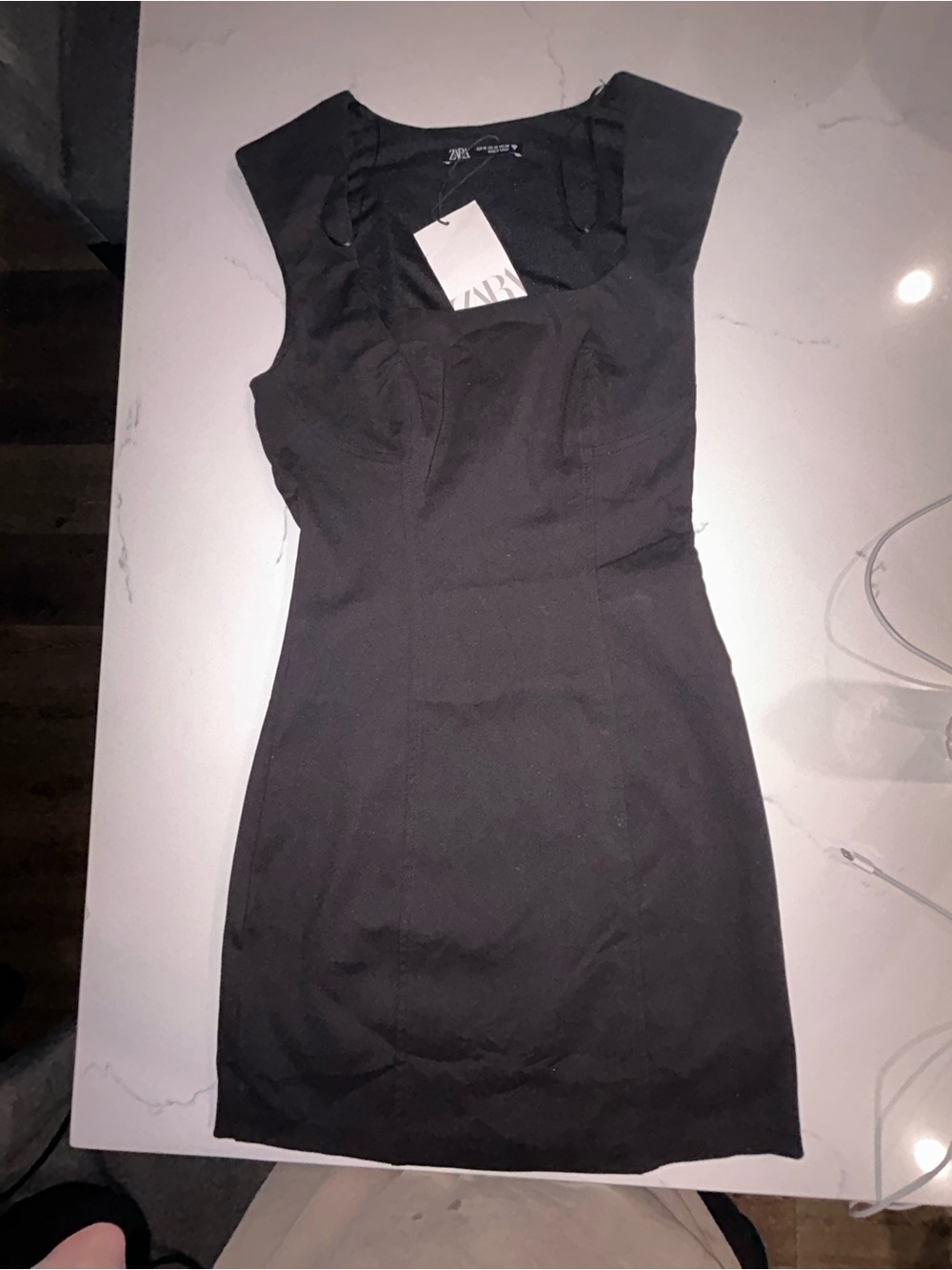 Zara Black Square Neck Bodycon Mini Dress - Picture 8 of 10
